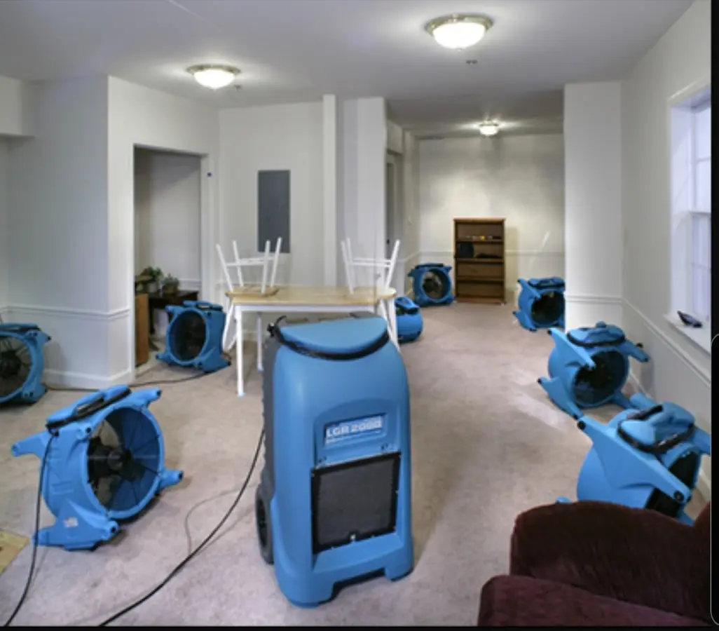 Air movers and dehumidifier setup for Water Damage Restoration in Upper Gwynedd